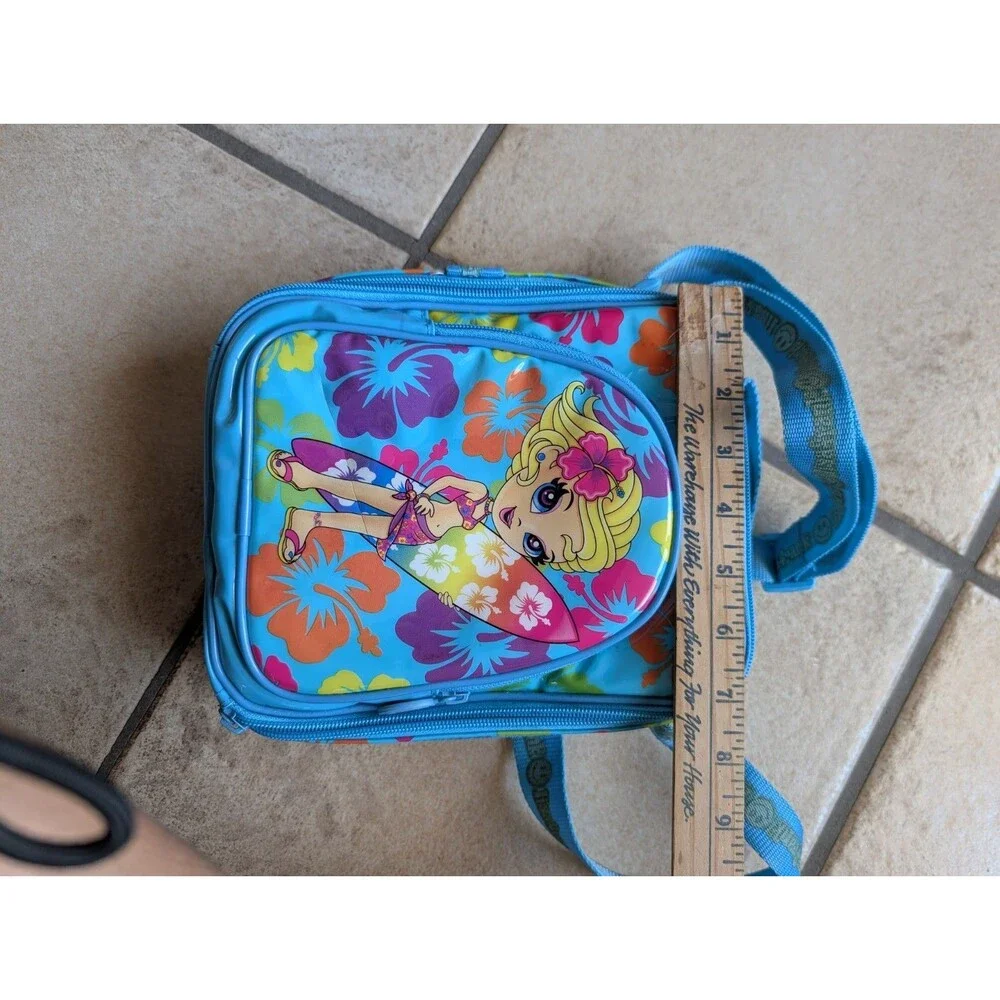Vintage 90s Lisa Frank Insulated Lunch Box Surfer Girl Long Strap 2 Compartments